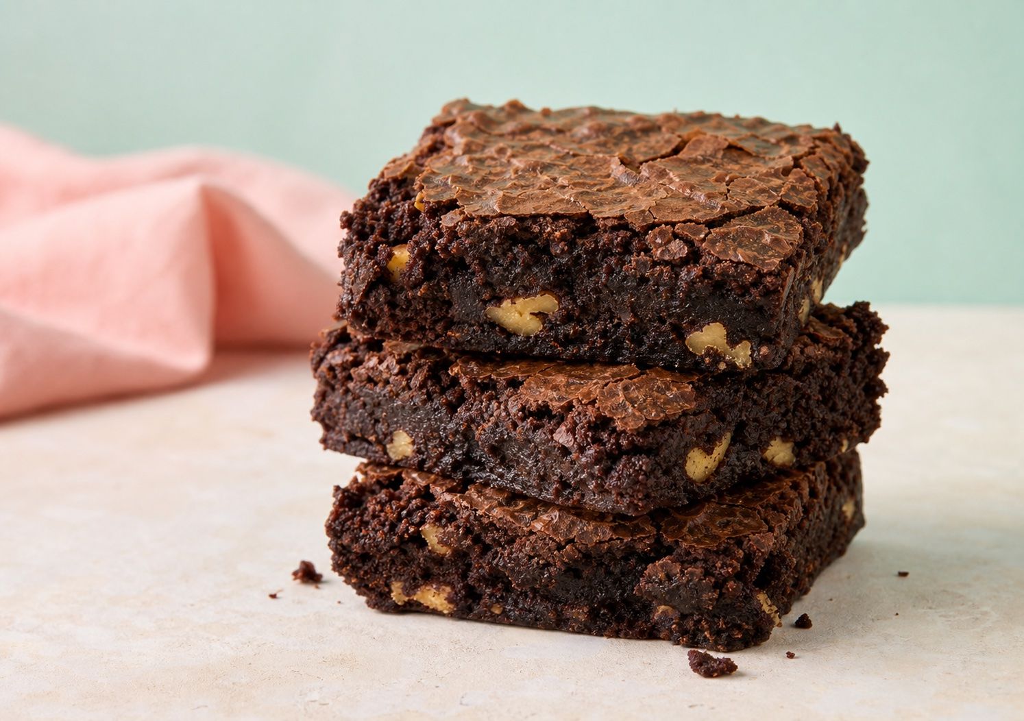 Brownies artesanais de chocolate empilhados