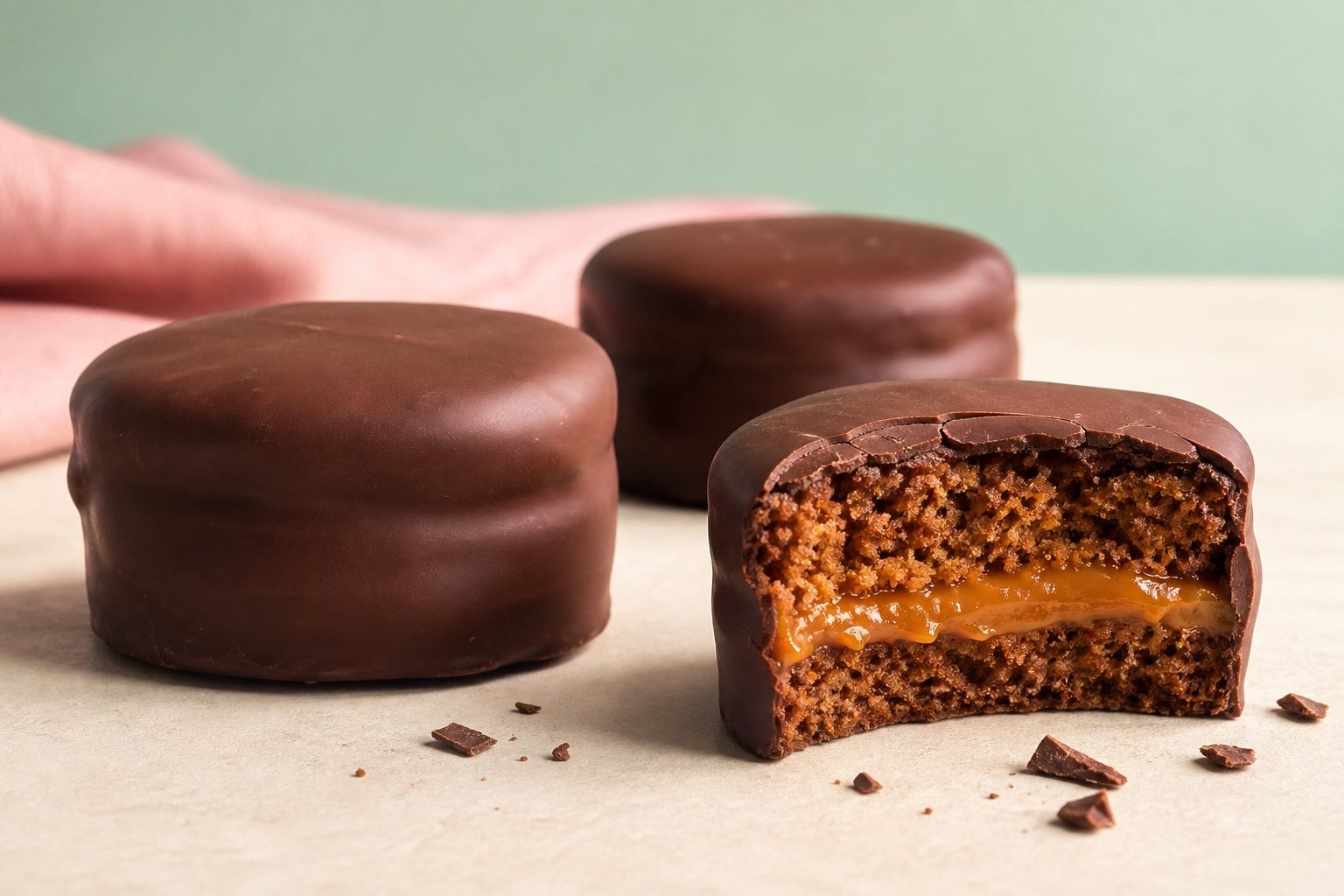 Pães de mel artesanais com cobertura de chocolate e recheio